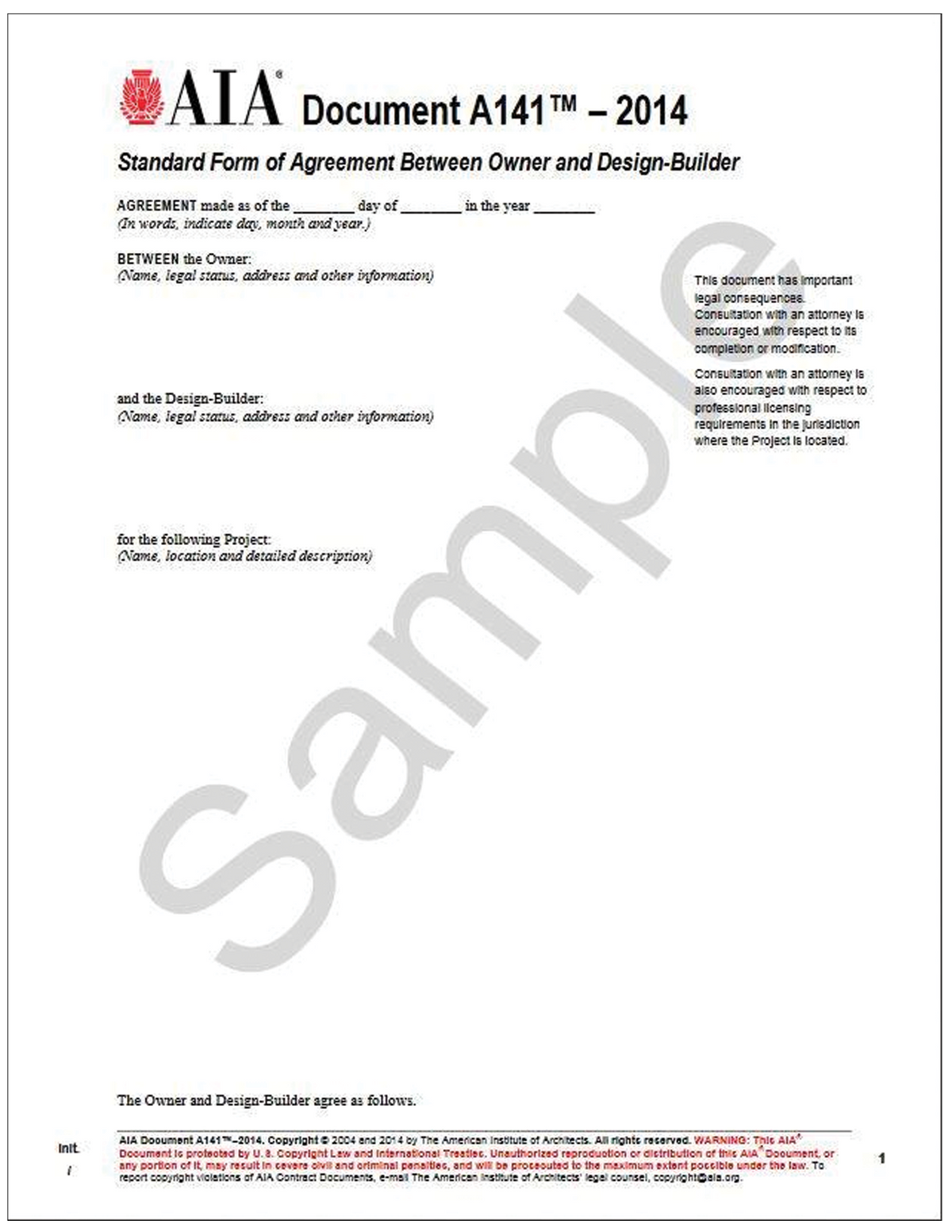 AIA A141-2014: Standard Form Of Agreement Between Owner And Design-Bui